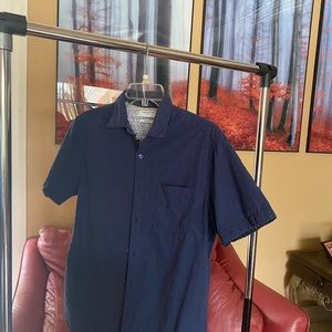 short sleeve casual navy blue button down